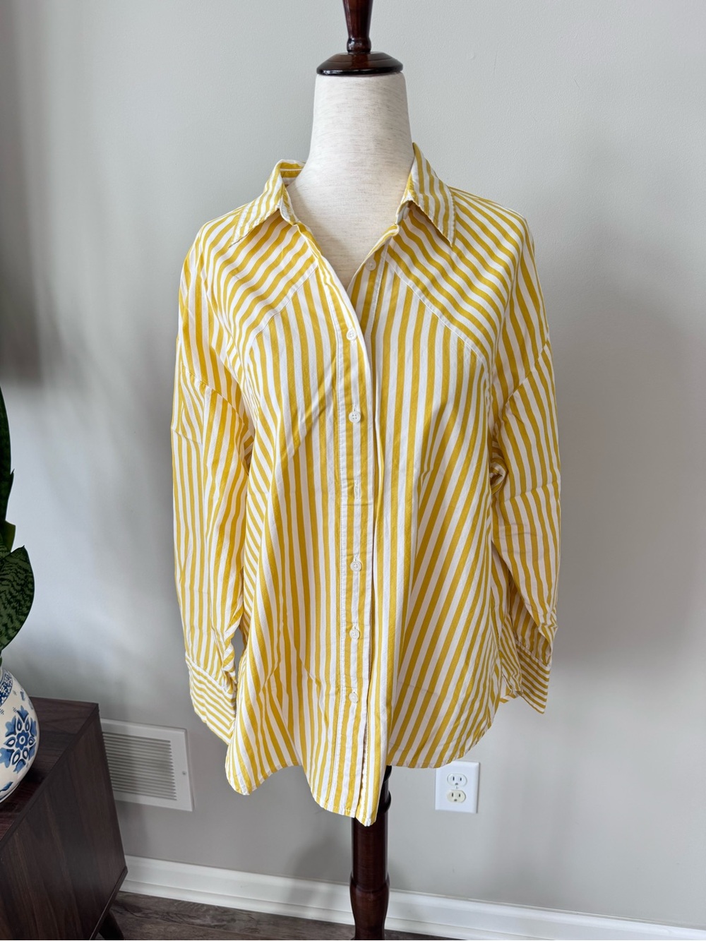Nine West Yellow Striped Button-Front Shirt - Picture 4 of 6